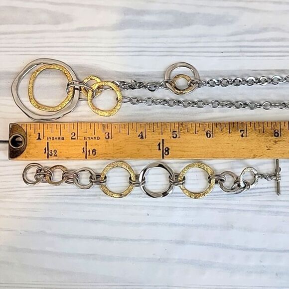 Gold and Silver Circle Necklace and Bracelet Set By Premier Designs - Picture 6 of 7